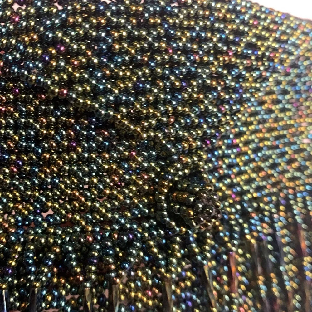 crossbody handbag BEADED hand crafted green With blue purple beads 5.5 x 7” NWOT